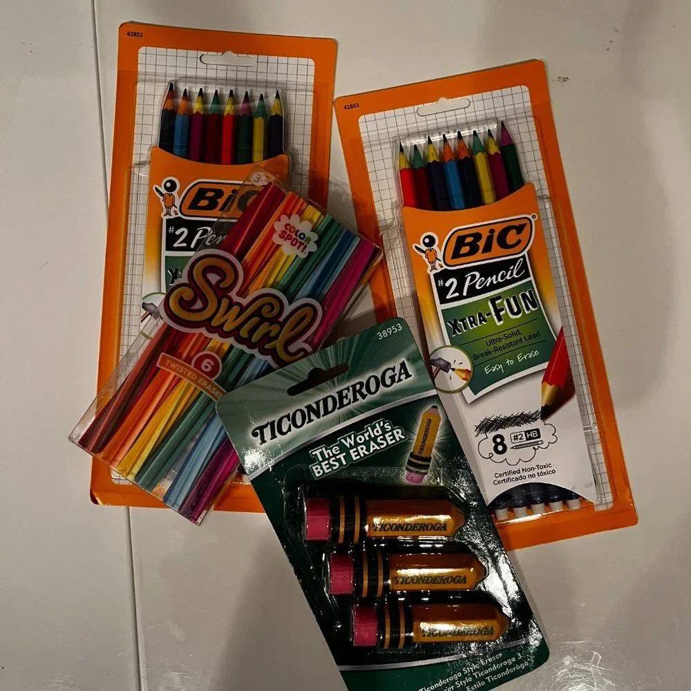 Bic Pencils and‎ Novelty Erasers (Mixed Lot / New / home /x)
